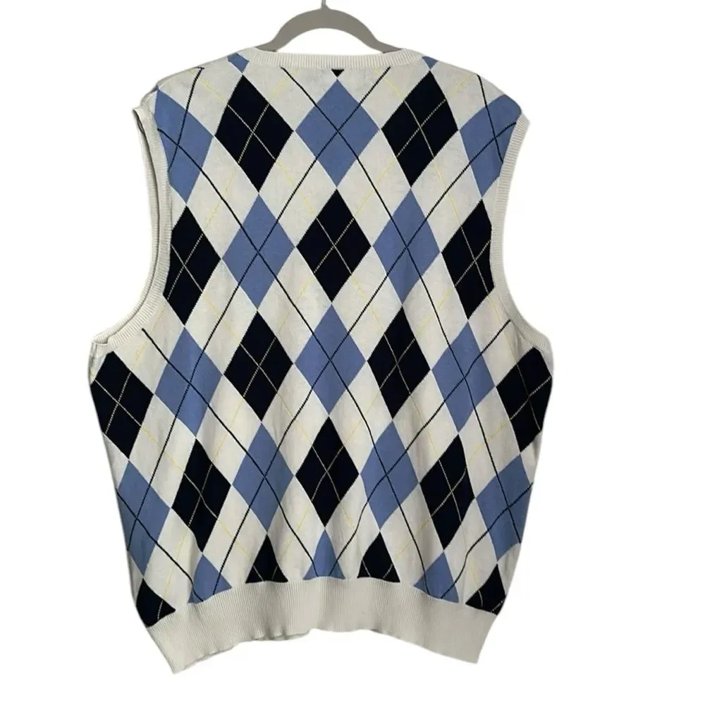 Polo Golf Ralph Lauren Argyle Sweater Vest Men's XL Blue/White Diamond Knit